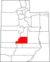 Mapa de Utah con la ubicación del condado de Sevier