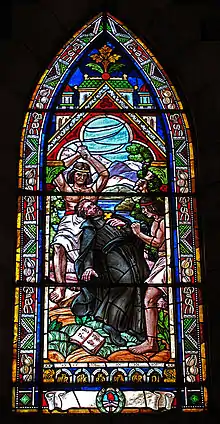 Gran vitral policromado representando el martirio del padre Nicolás Mascardi