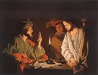 Representación de Matthias Stom de Jesús ante Caifás, c. 1630