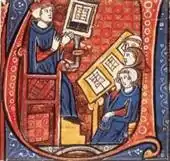 Aula de una universidad medieval, iluminación del siglo XIII