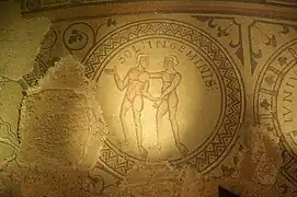 Mosaicos del siglo&nbsp;XII (detalle: Sol en Géminis, gemelos)