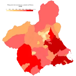 Población de los municipios de la región de Murcia en el año 2018