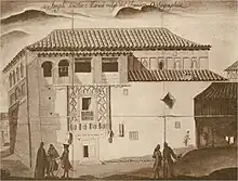 Exterior de la antigua Sinagoga del Tránsito (Toledo) en el siglo&nbsp;XVIII.