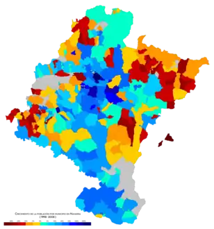 Crecimiento de la población por municipio entre 1998 y 2008.