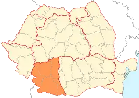 Mapa con la ubicación de Oltenia en Rumania.