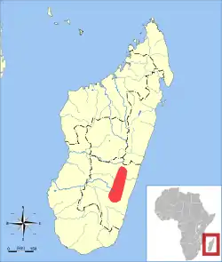 Distribución del tenrec de los arrozales de cuatro dedos