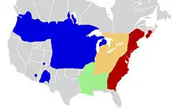 alt=Área de distribución de las cuatro subespecies
C. picta picta
C. picta marginata
C. picta dorsalis
C. picta bellii