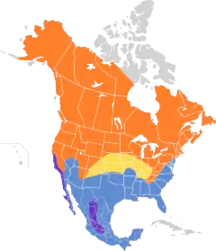 Área de nidificación En vuelo migratorio Presente todo el año Área de invernada