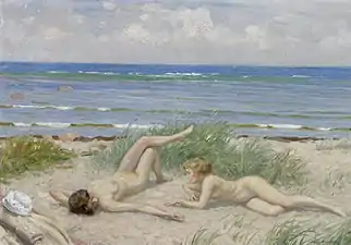 Jóvenes en la playa de Båstad (Escania), s/f. Óleo sobre lienzo, 38,6 x 55,1&nbsp;cm.