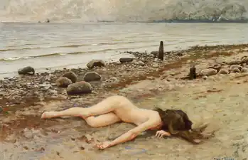 Joven tumbada desnuda en la playa, 1906. Óleo sobre lienzo, 43 x 63&nbsp;cm.