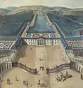 Pintura del château en el siglo&nbsp;XVIII (vista desde la villa), artista anónimo, conservado en el Château de Lunéville