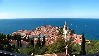 Vista panorámica de Piran (Eslovenia)