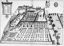Plano de la antigua abadía de Villeloin del siglo&nbsp;XVII - incluido en el Monasticon Gallicanum