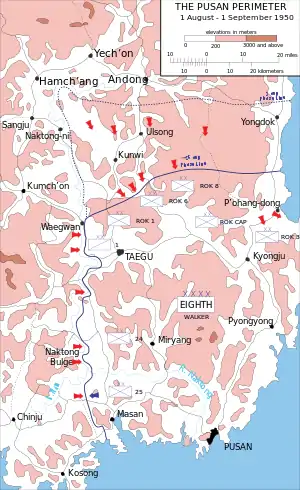 A map of a perimeter on the southeastern tip of a land mass