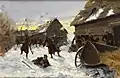 Guerra escaramuza en un pueblo nevado