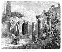 Grabado del siglo&nbsp;XIX que representa las ruinas de la Inconclusa