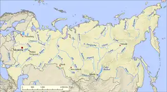 El Volga en un mapa de Rusia