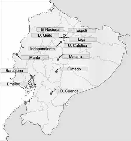 Ubicación de los equipos participantes de la Serie A.