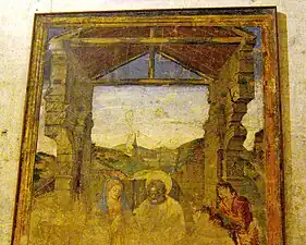 Detalle del cuadro de Paolo de San Leocadio en el pasillo de acceso