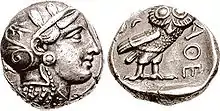 Atenas. Tetradracma Cabeza de Atenea r./ ΑΘΕ, lechuza r. - Periodo clásico (ca. '393-355 a. C.)