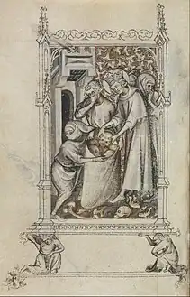 Escena de la vida de san Luis con leprosos