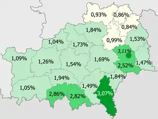 Ucranianos en la provincia&nbsp;&nbsp;&nbsp;&nbsp;&nbsp;>3%&nbsp;&nbsp;&nbsp;&nbsp;&nbsp;2–3%&nbsp;&nbsp;&nbsp;&nbsp;&nbsp;1–2%&nbsp;&nbsp;&nbsp;&nbsp;&nbsp;<1%