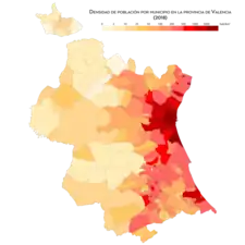Densidad de población por municipio (2018)