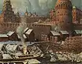 Estuario del río Neglínnaya en el siglo&nbsp;XVII (A. Vasnetsov). Borovítskaya visible y la Torre de Nicolás