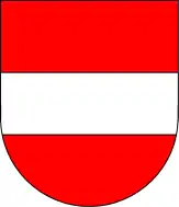 Escudo de la antigua dinastía austríaca Babenberg, hoy parte del escudo de Austria; data al menos del siglo&nbsp;XIII.