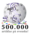 Logotipo de Wikipedia en sueco cuando llegó a los 500&nbsp;000 artículos.