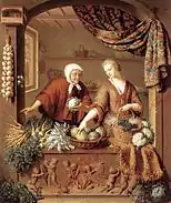 El verdulero de Willem van Mieris (1731) Óleo sobre madera, 40 x 34&nbsp;cm. Colección Wallace, Londres