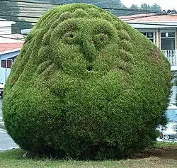 Figura antropomórfica en el parque topiario, creada por Evangelista Blanco Brenes.