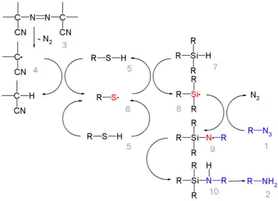 Reducción de una azida por el mecanismo del hidruro de trietilsililo