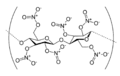 Nitrocelulosa, polímero orgánico que contiene muchos grupos éster de nitrato.