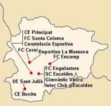 Ubicación de los clubs participantes