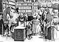 Caricatura alemana que muestra a von Behring extrayendo el suero con un toque.