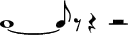 { \override Score.TimeSignature #'stencil = ##f \new RhythmicStaff \stopStaff c1 ~ c8 r8 r4 r2 }