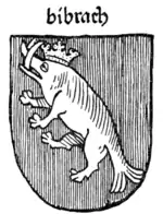Fig. 412.—Arms of the town of Biberach. (From Ulrich Reichenthal's Concilium von Constanz, Augsburg, 1483.)