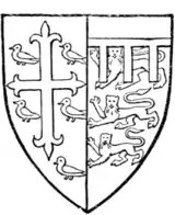 Fig. 712.—Thomas de Mowbray, Duke of Norfolk (d. 1400). (From a drawing of his seal, MS. Cott., Julius, C. vii., f. 166.) Arms, see page 465.