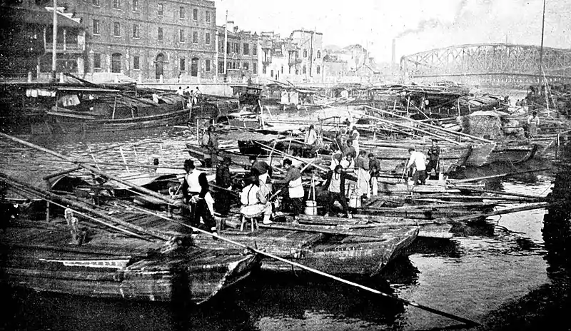 Farmers of forty centuries - manure boats on Soochow creek, Shanghai, China.jpg