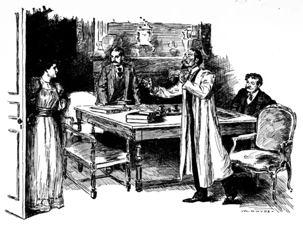 "THE MAN TORE THE PLASTER FROM HIS LIPS AND RUSHED INTO THE WOMAN'S ARMS."