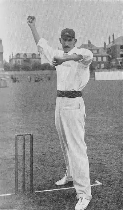 Ranji 1897 page 093 Trumble bowling.jpg