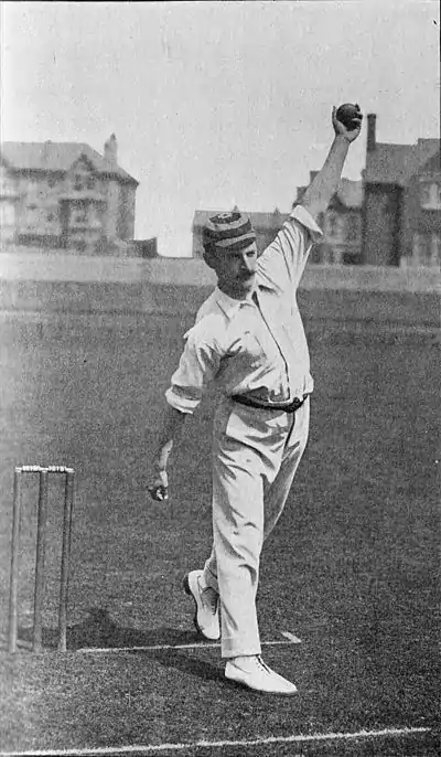 Ranji 1897 page 099 J. J. Ferris in the act of delivery.jpg