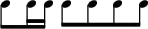 { \stopStaff \time 4/4 \override Score.TimeSignature #'stencil = ##f \override Score.Clef #'stencil = ##f \relative c'' { c8[ c16 c] c8[ c c c] } }
