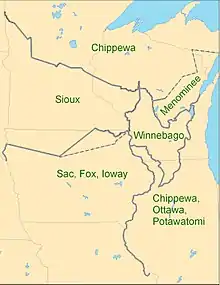 The Prairie du Chien Line. This figure illustrates the borders between the respective tribes.