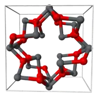 Stick-and-ball model of a unit cell of lead(II,IV) oxide