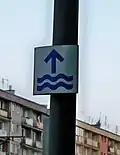 A small sign indicating the street you are in is perpendicular to the Vistula and you are heading away from the river