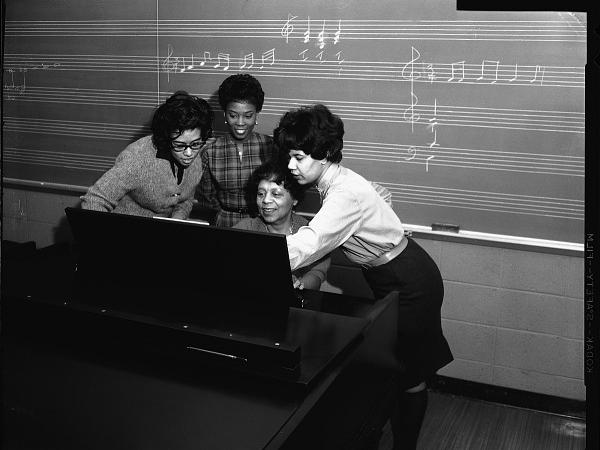 Miss Coleman instructing in music at Howard University, January 1963 cellulose acetate photonegative