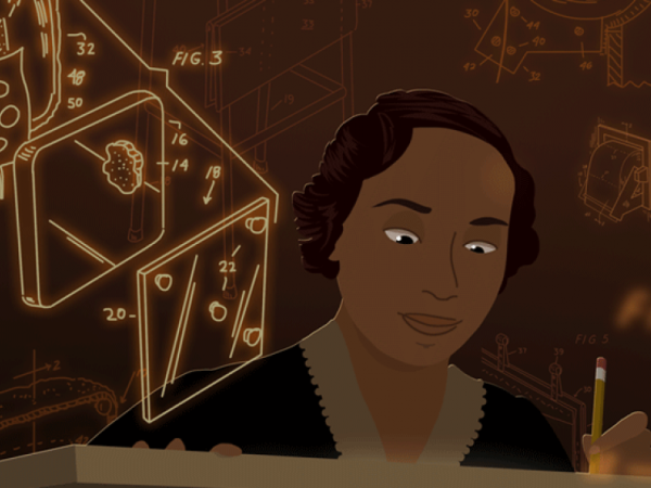 Illustration of Beatrice Kenner sketching inventions