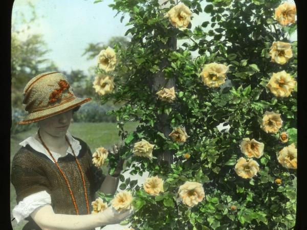 Photo of a woman with yellow roses